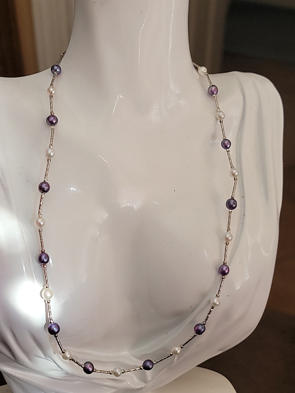 Blueberry/Fresh Water  Pearl  Necklace With Stainless Steel Chain